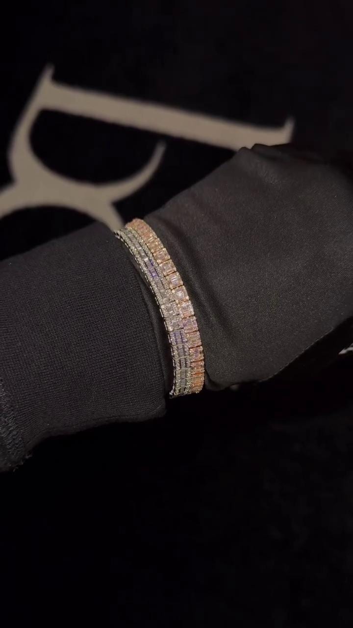VVS-VS Lab Grown Diamond Bracelet in Solid 10K Gold - Baguette & Round Cut CVD Diamonds - White, Rose, Yellow, Two-Tone Options
