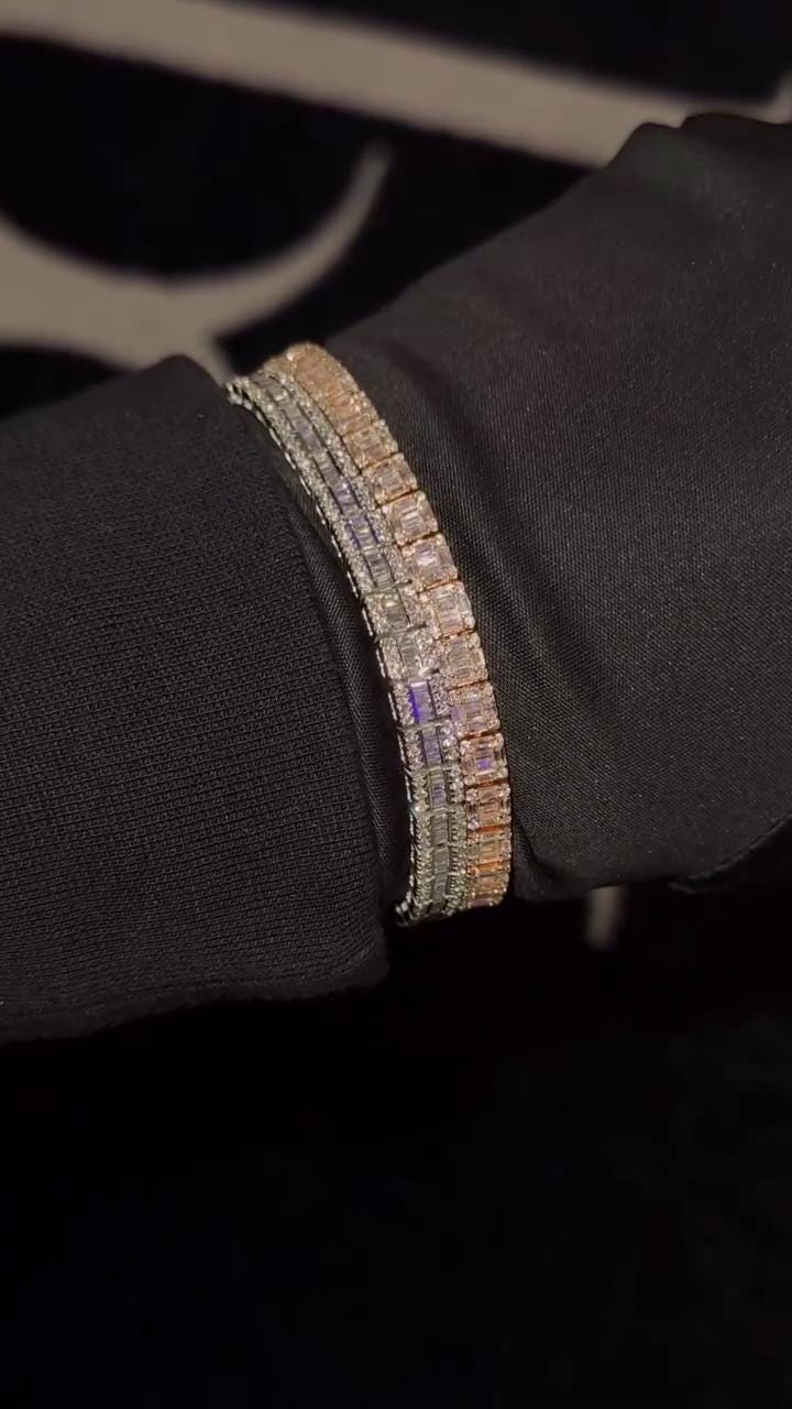 VVS-VS Lab Grown Diamond Bracelet in Solid 10K Gold - Baguette & Round Cut CVD Diamonds - White, Rose, Yellow, Two-Tone Options