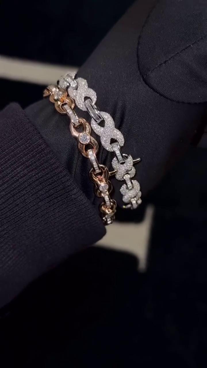 VVS-VS Lab Grown Diamond Infinity Bracelet in Solid 10K Gold - Baguette & Round Cut CVD Diamonds - White, Rose, Yellow, Two-Tone Options