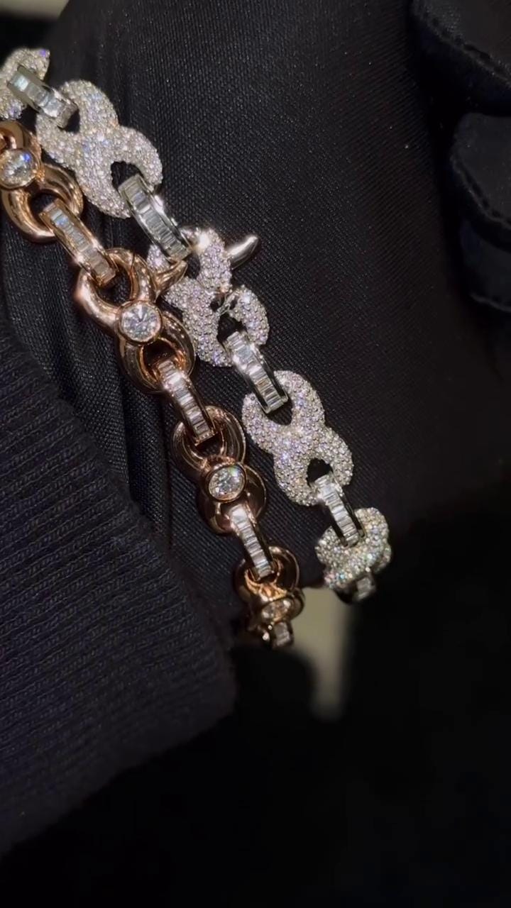 VVS-VS Lab Grown Diamond Infinity Bracelet in Solid 10K Gold - Baguette & Round Cut CVD Diamonds - White, Rose, Yellow, Two-Tone Options