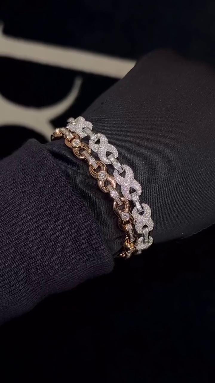 VVS-VS Lab Grown Diamond Infinity Bracelet in Solid 10K Gold - Baguette & Round Cut CVD Diamonds - White, Rose, Yellow, Two-Tone Options