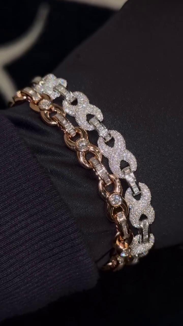 VVS-VS Lab Grown Diamond Infinity Bracelet in Solid 10K Gold - Baguette & Round Cut CVD Diamonds - White, Rose, Yellow, Two-Tone Options