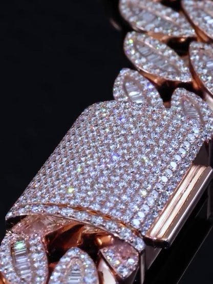 18mm Moissanite Cuban Link Chain – Iced Out Necklace with Baguette & Round Cut VVS Moissanite, Passes Diamond Tester