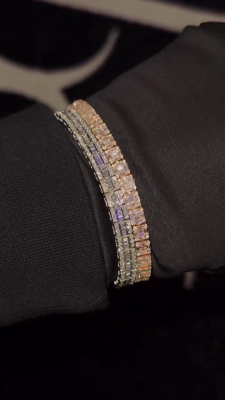 VVS-VS Lab Grown Diamond Bracelet in Solid 10K Gold - Baguette & Round Cut CVD Diamonds - White, Rose, Yellow, Two-Tone Options