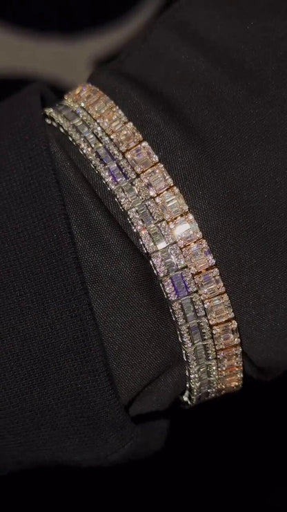 VVS-VS Lab Grown Diamond Bracelet in Solid 10K Gold - Baguette & Round Cut CVD Diamonds - White, Rose, Yellow, Two-Tone Options