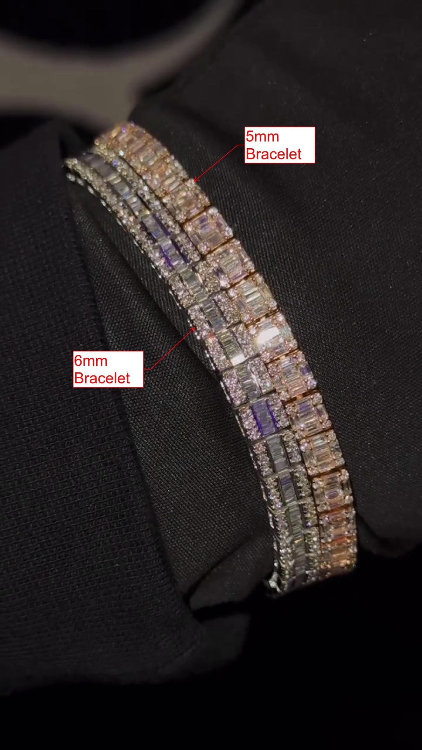 VVS-VS Lab Grown Diamond Bracelet in Solid 10K Gold - Baguette & Round Cut CVD Diamonds - White, Rose, Yellow, Two-Tone Options