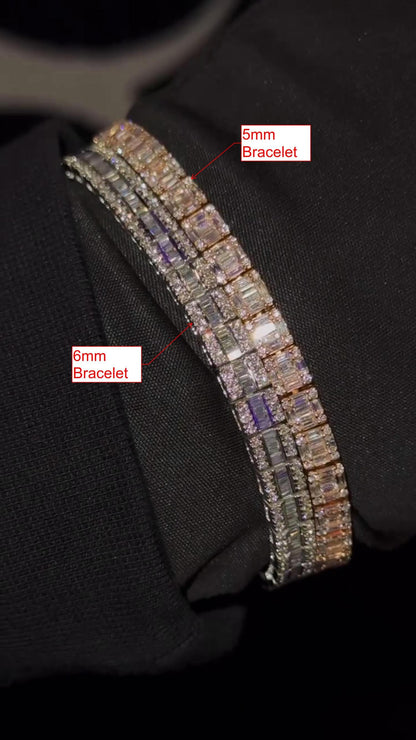 VVS-VS Lab Grown Diamond Bracelet in Solid 10K Gold - Baguette & Round Cut CVD Diamonds - White, Rose, Yellow, Two-Tone Options