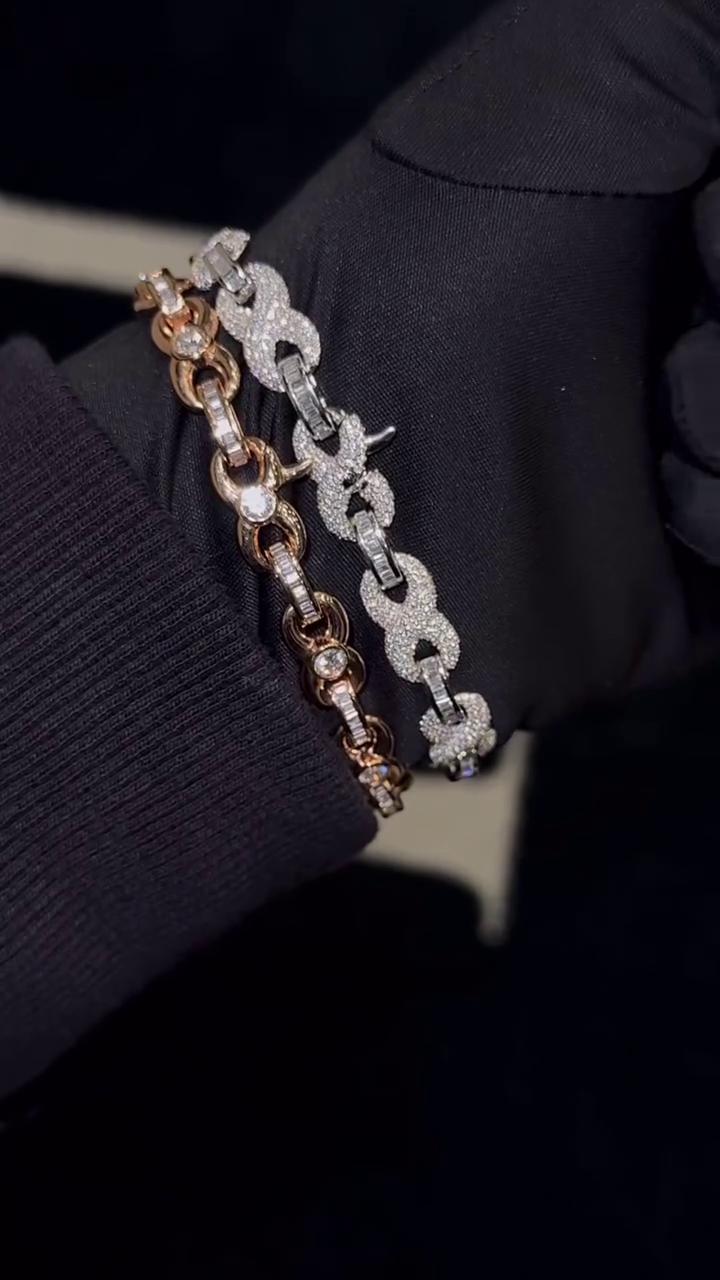 VVS-VS Lab Grown Diamond Infinity Bracelet in Solid 10K Gold - Baguette & Round Cut CVD Diamonds - White, Rose, Yellow, Two-Tone Options