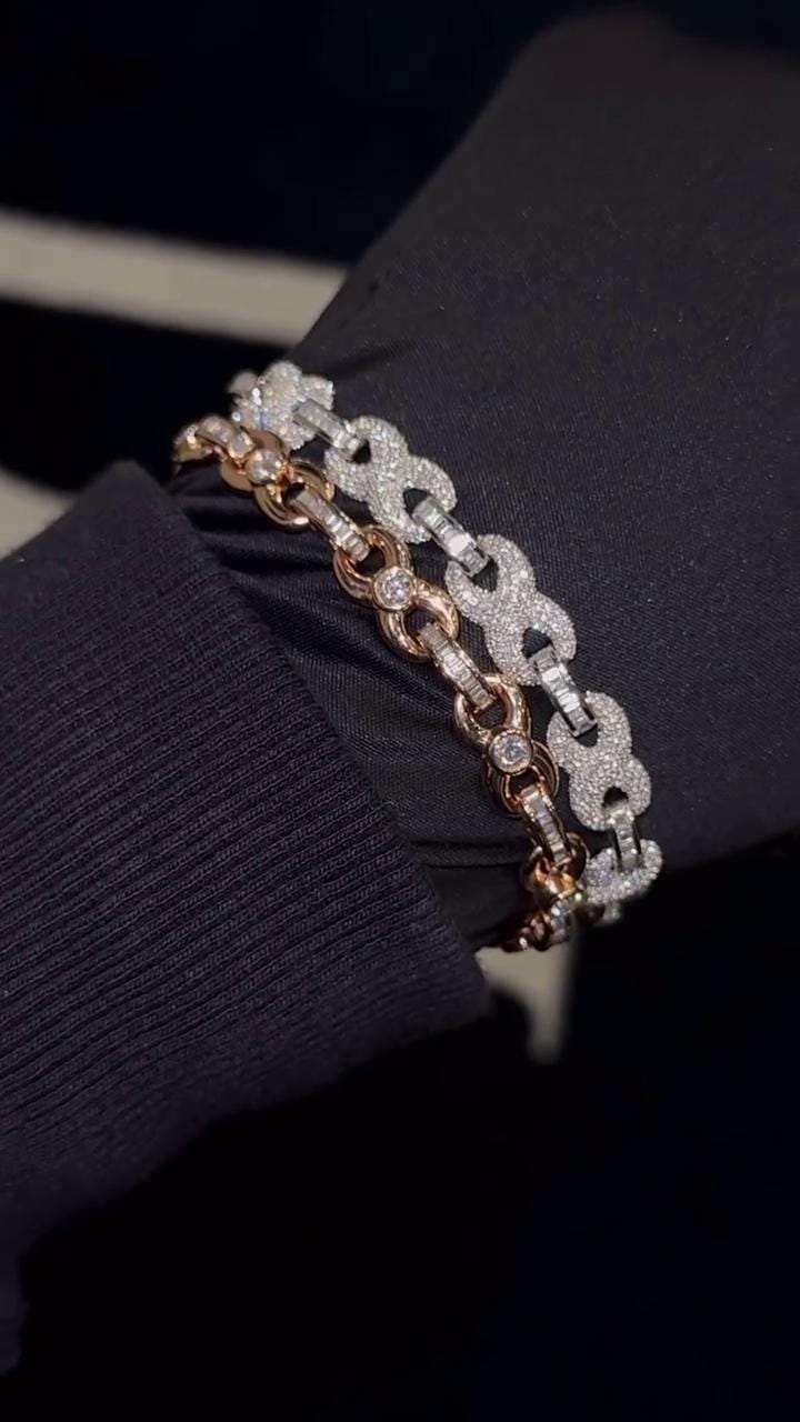 VVS-VS Lab Grown Diamond Infinity Bracelet in Solid 10K Gold - Baguette & Round Cut CVD Diamonds - White, Rose, Yellow, Two-Tone Options