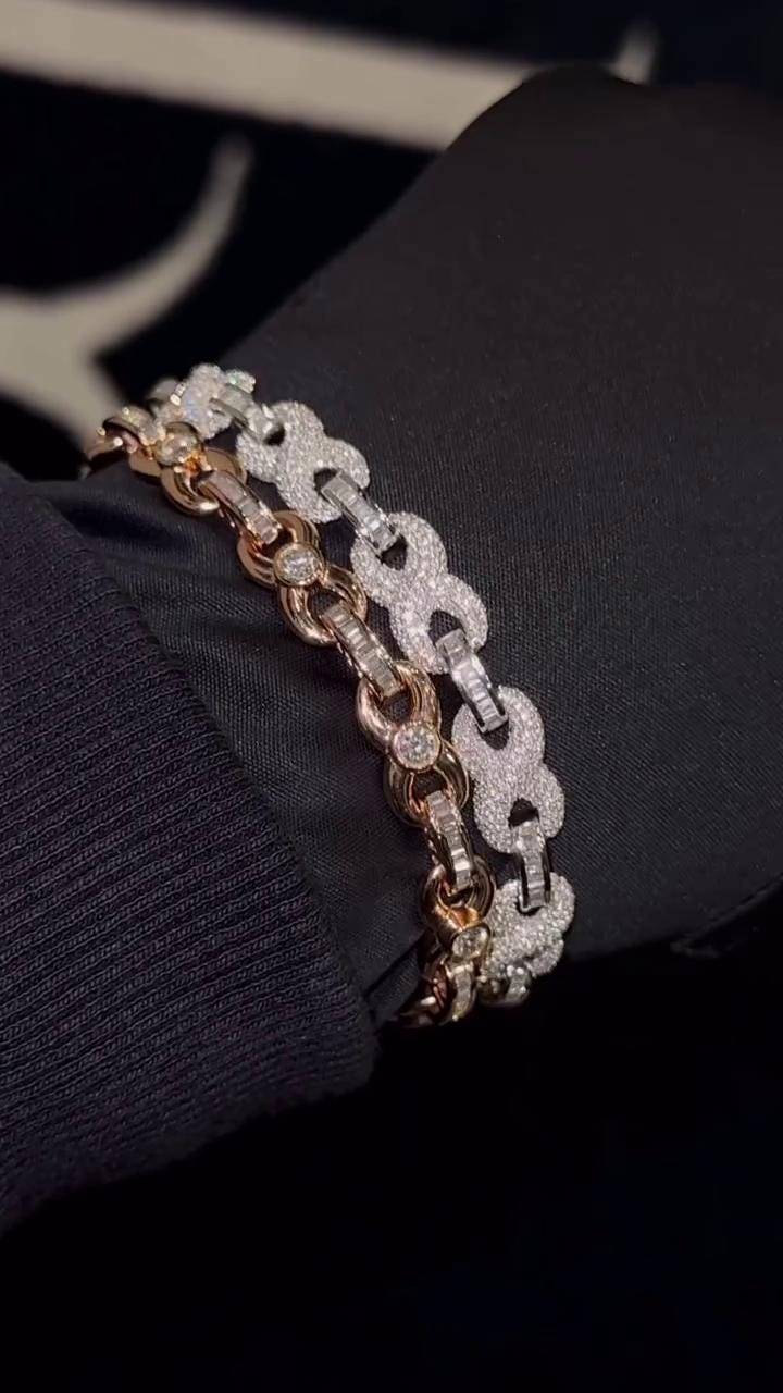 VVS-VS Lab Grown Diamond Infinity Bracelet in Solid 10K Gold - Baguette & Round Cut CVD Diamonds - White, Rose, Yellow, Two-Tone Options