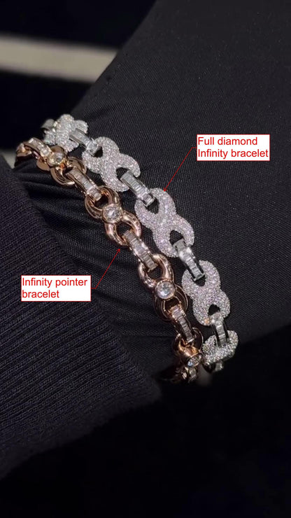 VVS-VS Lab Grown Diamond Infinity Bracelet in Solid 10K Gold - Baguette & Round Cut CVD Diamonds - White, Rose, Yellow, Two-Tone Options