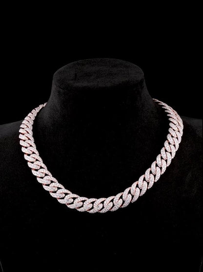 MOISSANITE CHAIN - 14mm Mosaic set Cuban Link Chain in 925 Sterling Silver, VVS Moissanite Stones, Pass Diamond Tester