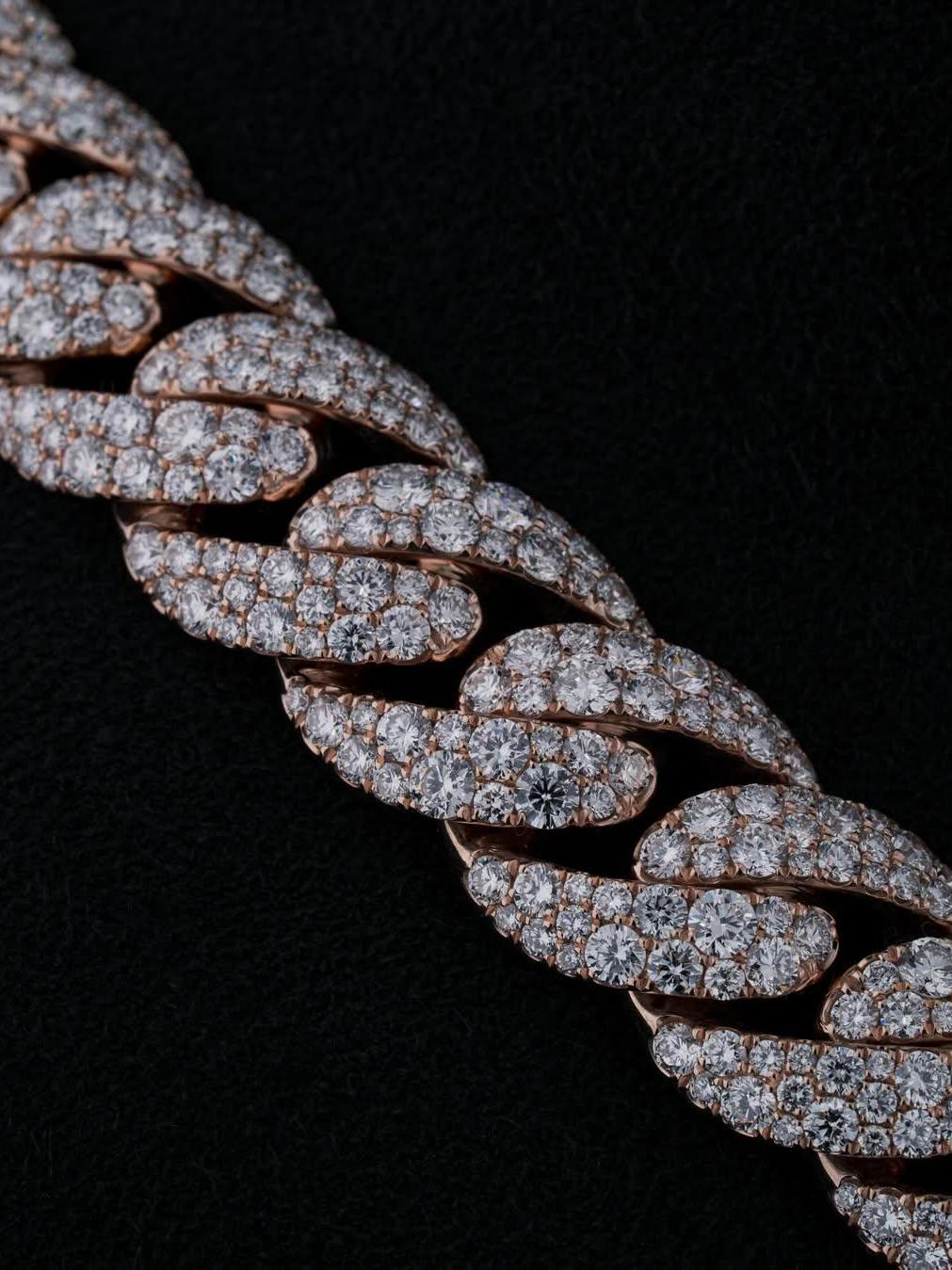 MOISSANITE CHAIN - 14mm Mosaic set Cuban Link Chain in 925 Sterling Silver, VVS Moissanite Stones, Pass Diamond Tester