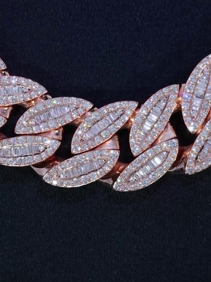 18mm Moissanite Cuban Link Chain – Iced Out Necklace with Baguette & Round Cut VVS Moissanite, Passes Diamond Tester