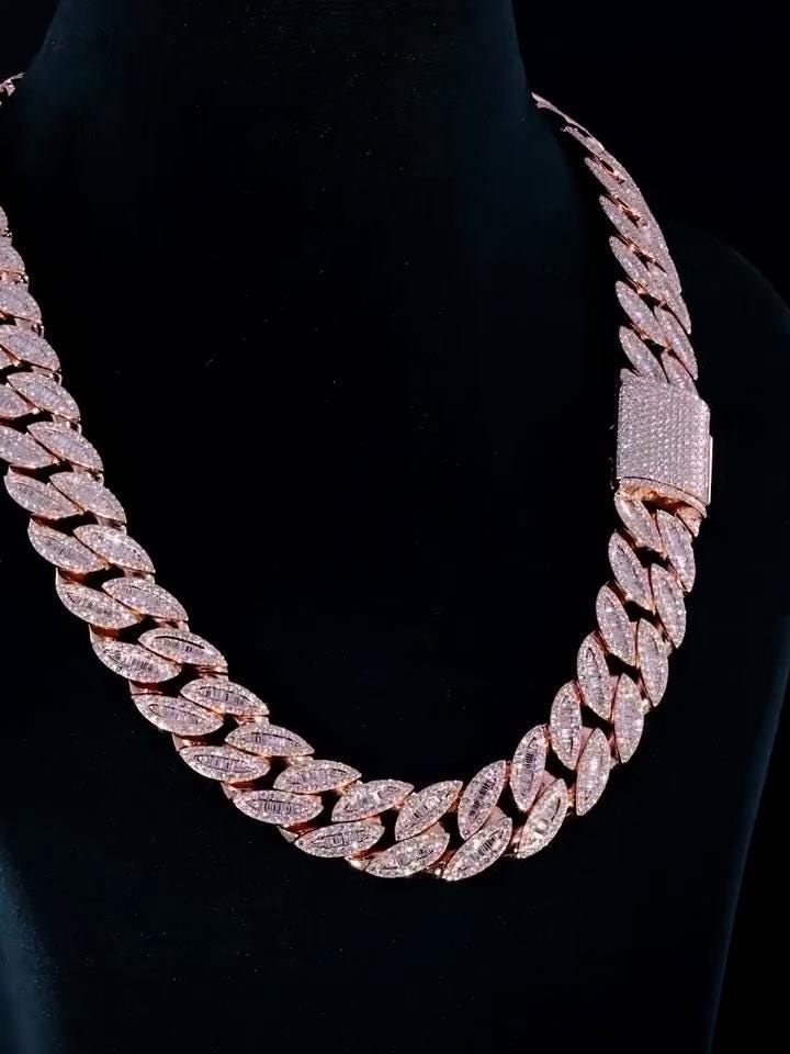 18mm Moissanite Cuban Link Chain – Iced Out Necklace with Baguette & Round Cut VVS Moissanite, Passes Diamond Tester