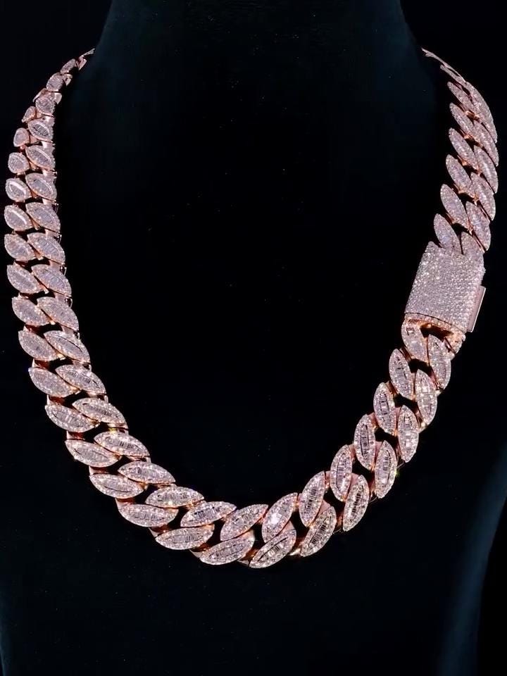 18mm Moissanite Cuban Link Chain – Iced Out Necklace with Baguette & Round Cut VVS Moissanite, Passes Diamond Tester