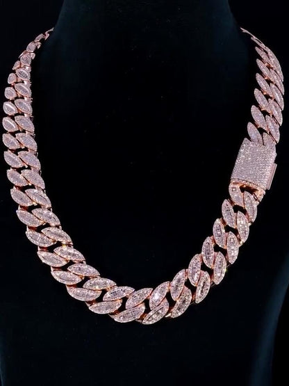 18mm Moissanite Cuban Link Chain – Iced Out Necklace with Baguette & Round Cut VVS Moissanite, Passes Diamond Tester