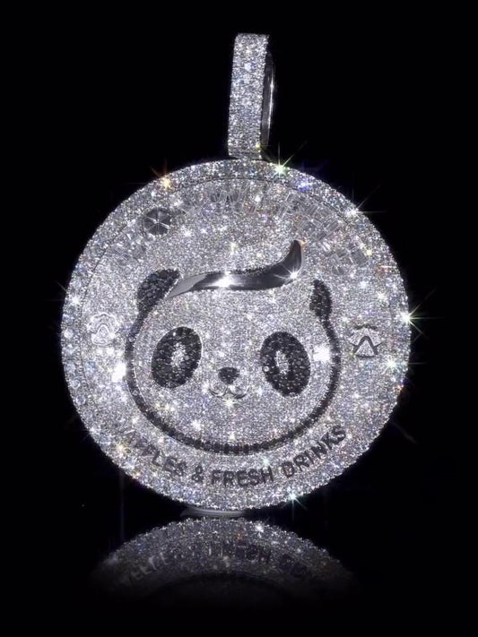 10K Solid White Gold and Moissanite Diamond 18.00 CT Panda Pendant without Chain, Chunky pendant