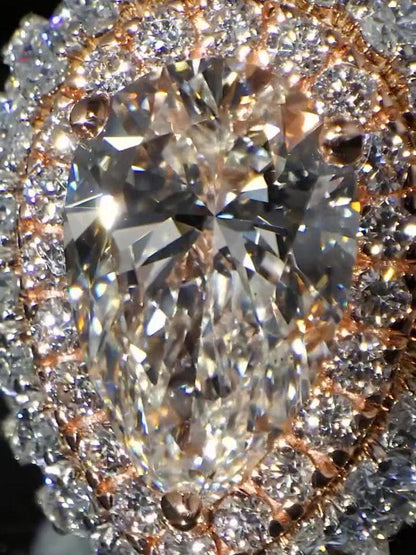 5ct Pear-Shaped Moissanite and Asscher Cut Accent Stones Iced-Out Ring - White & Rose Gold Finish, Luxury Hip-Hop Bling