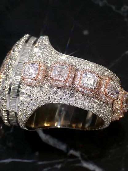 5ct Pear-Shaped Moissanite and Asscher Cut Accent Stones Iced-Out Ring - White & Rose Gold Finish, Luxury Hip-Hop Bling