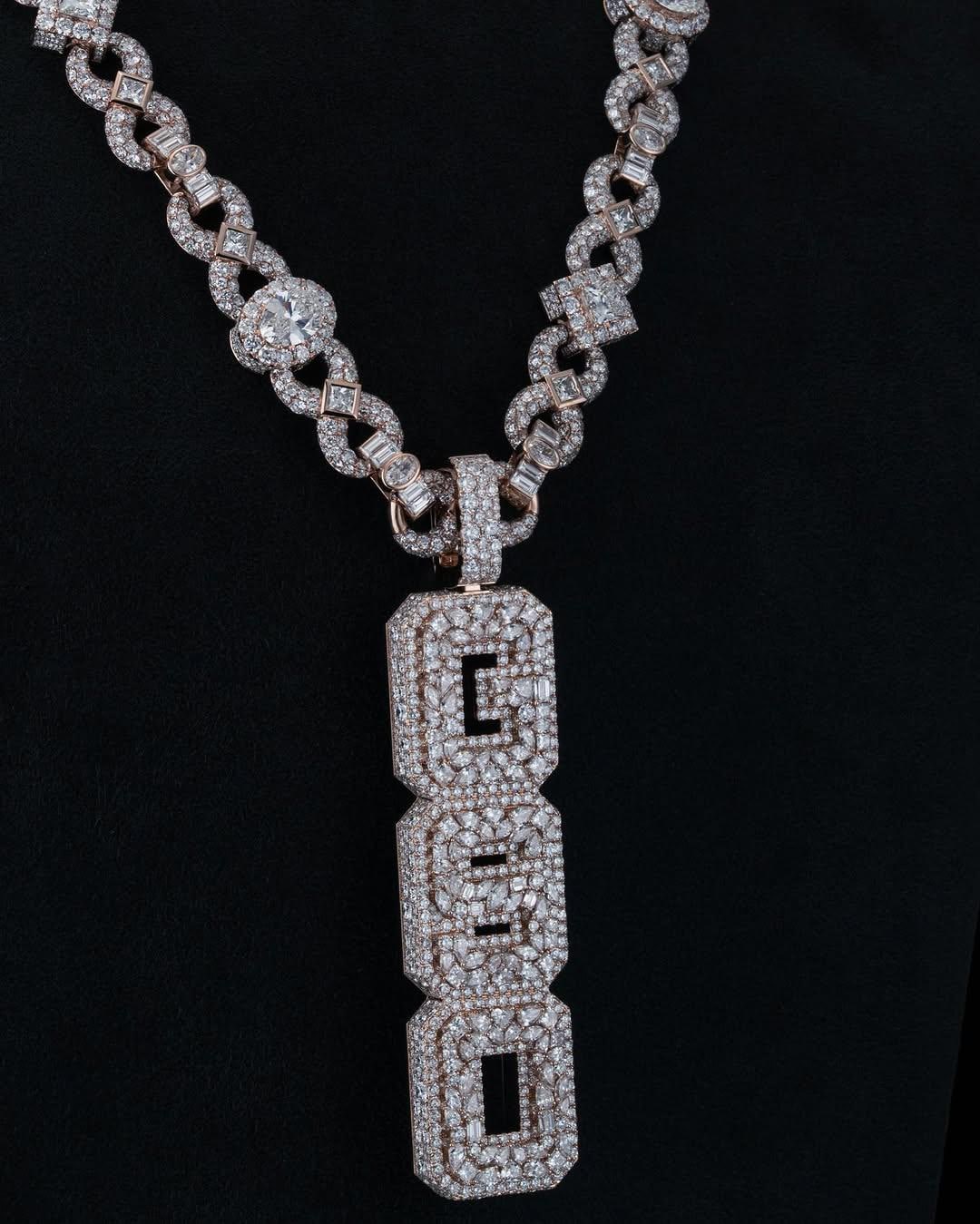 Mosaic set Iced Out Vertical Hip Hop Pendant – VVS Moissanite Multi-Cut Stones – Rhodium Plated 925 Sterling Silver – Rose Gold Jewelry