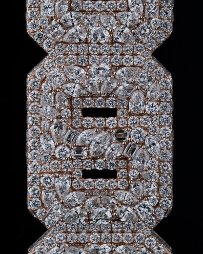 Mosaic set Iced Out Vertical Hip Hop Pendant – VVS Moissanite Multi-Cut Stones – Rhodium Plated 925 Sterling Silver – Rose Gold Jewelry