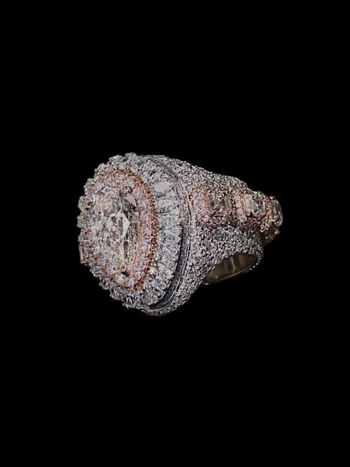 5ct Pear-Shaped Moissanite and Asscher Cut Accent Stones Iced-Out Ring - White & Rose Gold Finish, Luxury Hip-Hop Bling