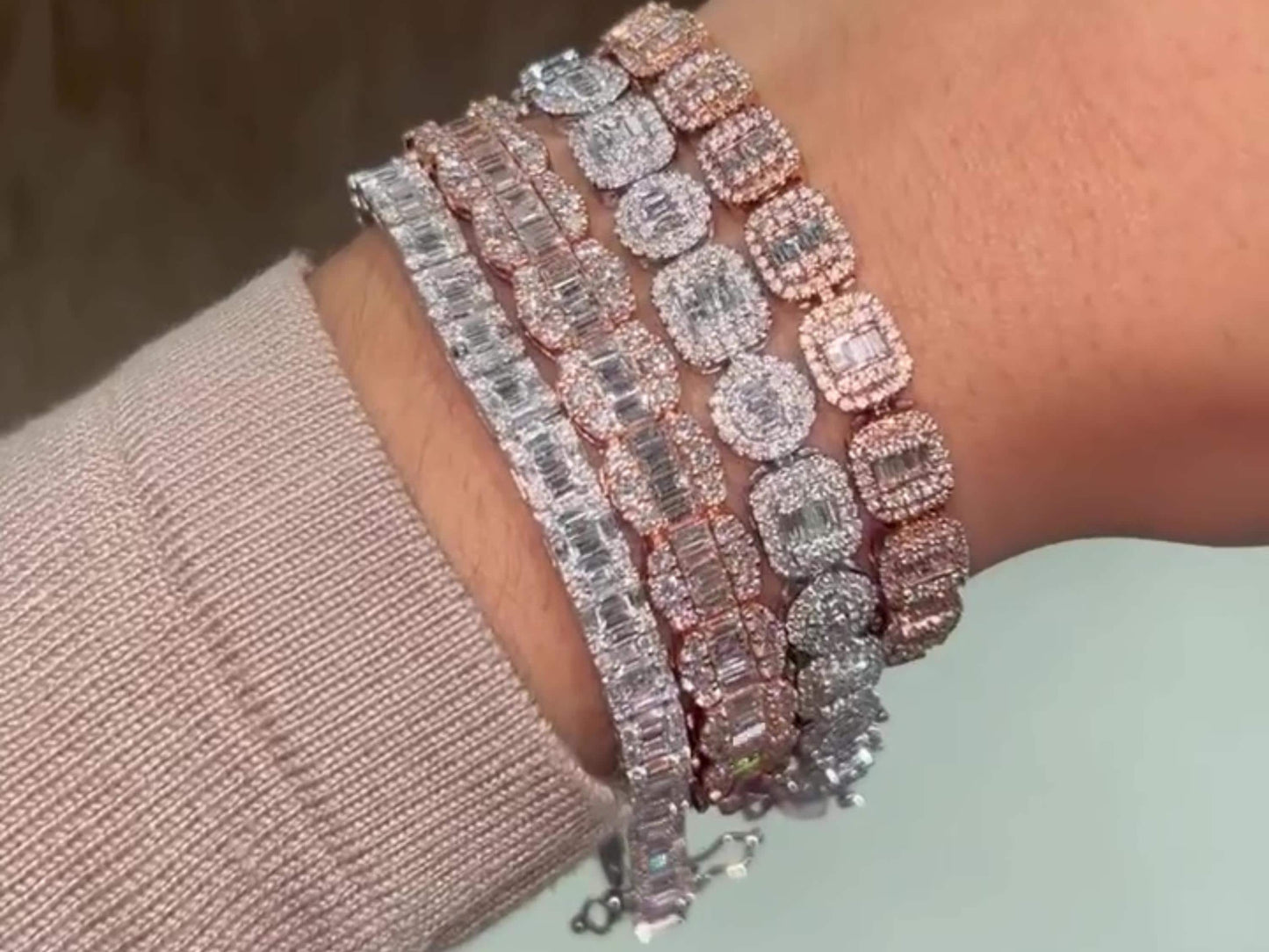 VVS Moissanite Diamond Fancy Bracelet, VVS1 Quality Baguette Moissanite Diamond, Pass Diamond Tester, Heavy Quality 925 Sterling Silver