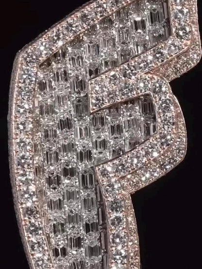 Emerald cut VVS1 Moissanite Layered Letter "F" Pendant, Iced out Chunky Pendant, Custom Letter, 925 Sterling Silver/10k, HipHop Pendant