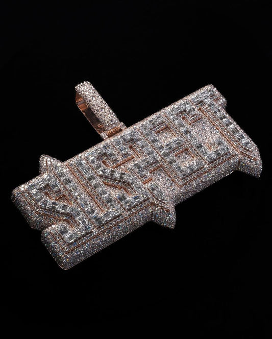 Custom Iced Out Name Pendant - Moissanite VVS1 Diamonds - Solid 925 Sterling Silver - White Gold & Rose Gold - Hip Hop Bling Jewelry for Men