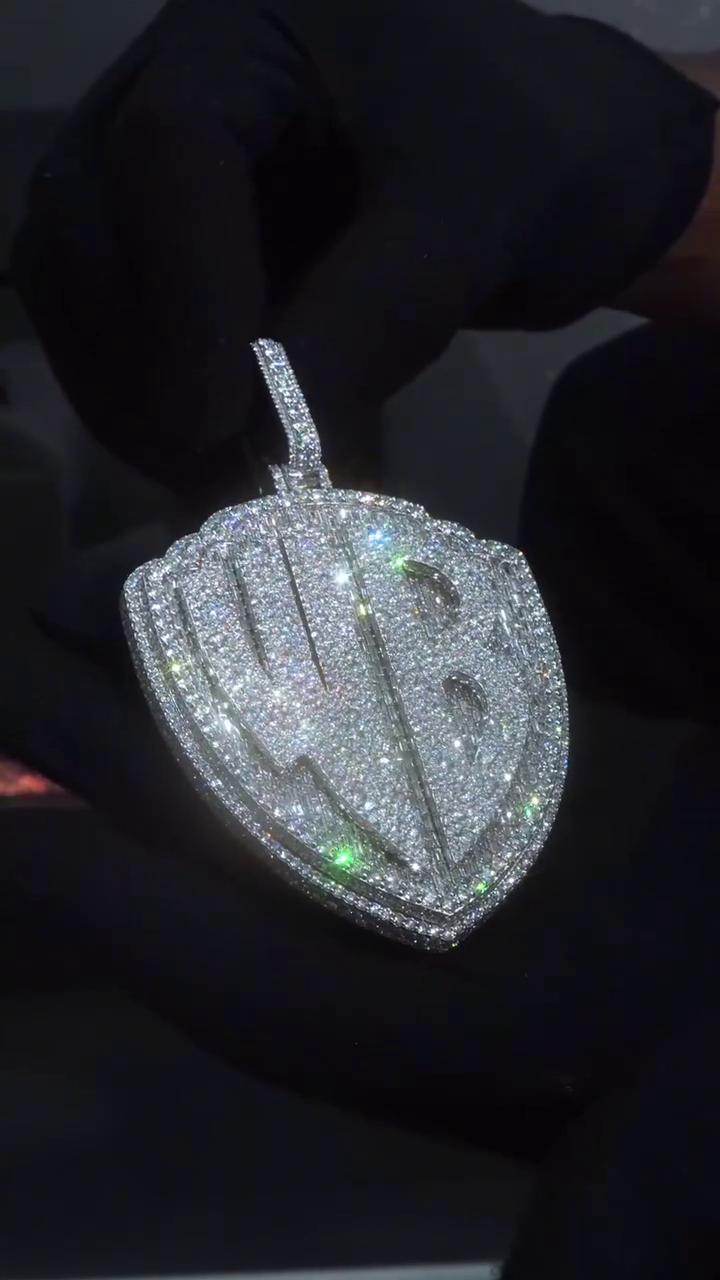 55CT VVS Moissanite Iced Out Custom Pendant – 4" Hip Hop Necklace – Personalized Two-Letter Bling – Baguette & Mosaic Details – Rapper Gift