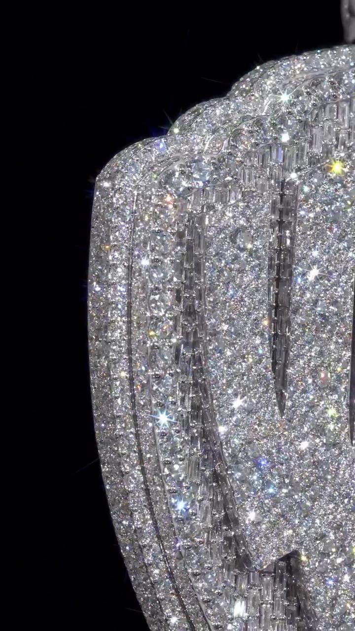 55CT VVS Moissanite Iced Out Custom Pendant – 4" Hip Hop Necklace – Personalized Two-Letter Bling – Baguette & Mosaic Details – Rapper Gift