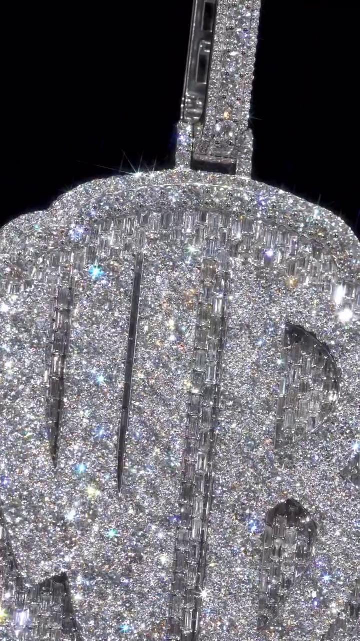 55CT VVS Moissanite Iced Out Custom Pendant – 4" Hip Hop Necklace – Personalized Two-Letter Bling – Baguette & Mosaic Details – Rapper Gift