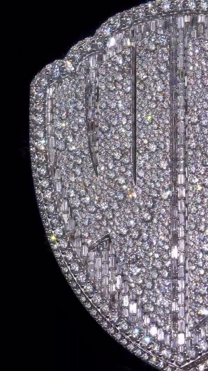 55CT VVS Moissanite Iced Out Custom Pendant – 4" Hip Hop Necklace – Personalized Two-Letter Bling – Baguette & Mosaic Details – Rapper Gift