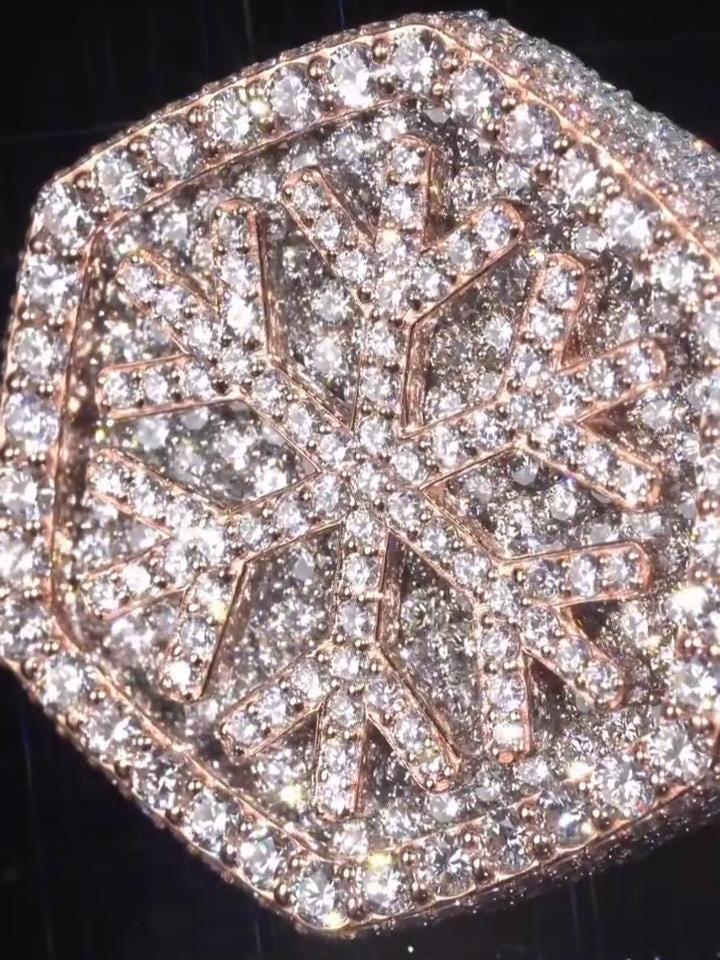 Custom Snowflake Iced-Out Ring – VVS Moissanite Hip Hop Ring in 925 Silver with Rose Gold Rhodium Plating – Men's Statement Bling Jewelry