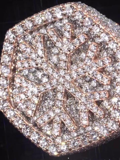 Custom Snowflake Iced-Out Ring – VVS Moissanite Hip Hop Ring in 925 Silver with Rose Gold Rhodium Plating – Men's Statement Bling Jewelry