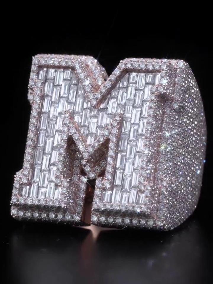 Custom Letter Iced Out Ring, Personalized Initial Championship Ring, VVS Moissanite/CZ, Hip Hop Bling Jewelry, Luxury Statement Gift for Men