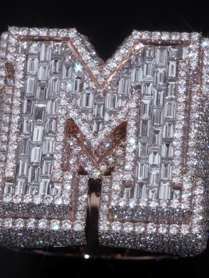 Custom Letter Iced Out Ring, Personalized Initial Championship Ring, VVS Moissanite/CZ, Hip Hop Bling Jewelry, Luxury Statement Gift for Men