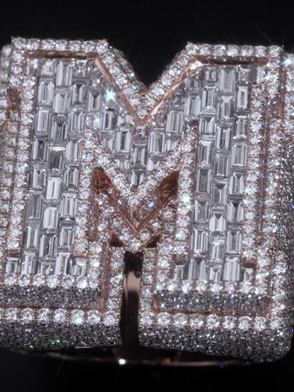 Custom Letter Iced Out Ring, Personalized Initial Championship Ring, VVS Moissanite/CZ, Hip Hop Bling Jewelry, Luxury Statement Gift for Men