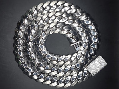 18mm Miami Cuban Link Chain, Iced Lock Box, Men/Women Chain, Cuban Necklace, Available in 925 Sterling Silver/10k Solid Gold