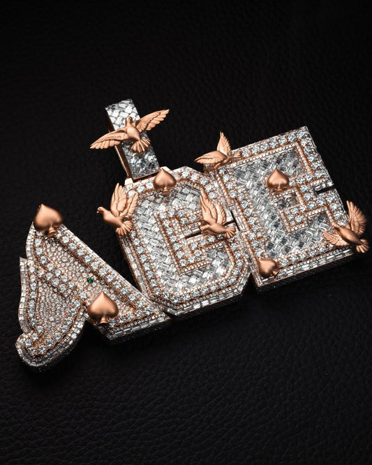 Custom Iced-Out “ACE” Pendant, VVS Moissanite, 925 Sterling Silver Hip-Hop Necklace, Personalized Name Pendant, Mens Luxury Bling Jewelry