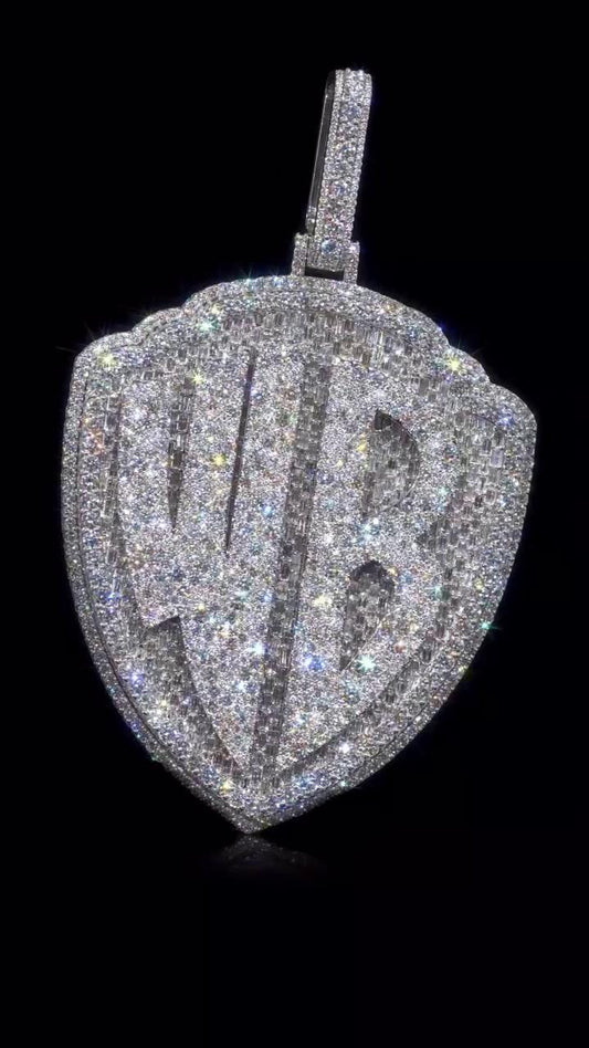 55CT VVS Moissanite Iced Out Custom Pendant – 4" Hip Hop Necklace – Personalized Two-Letter Bling – Baguette & Mosaic Details – Rapper Gift