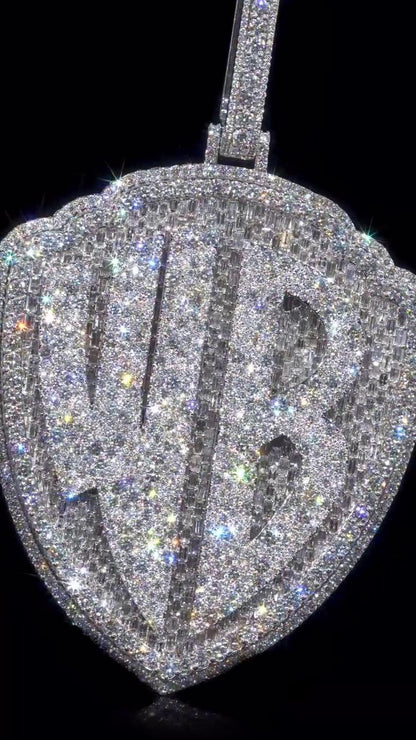 55CT VVS Moissanite Iced Out Custom Pendant – 4" Hip Hop Necklace – Personalized Two-Letter Bling – Baguette & Mosaic Details – Rapper Gift