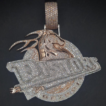 10K Solid Rose Gold and Moissanite Diamond 15.00 CT Horse Detroit Pendant without Chain, Chunky pendant