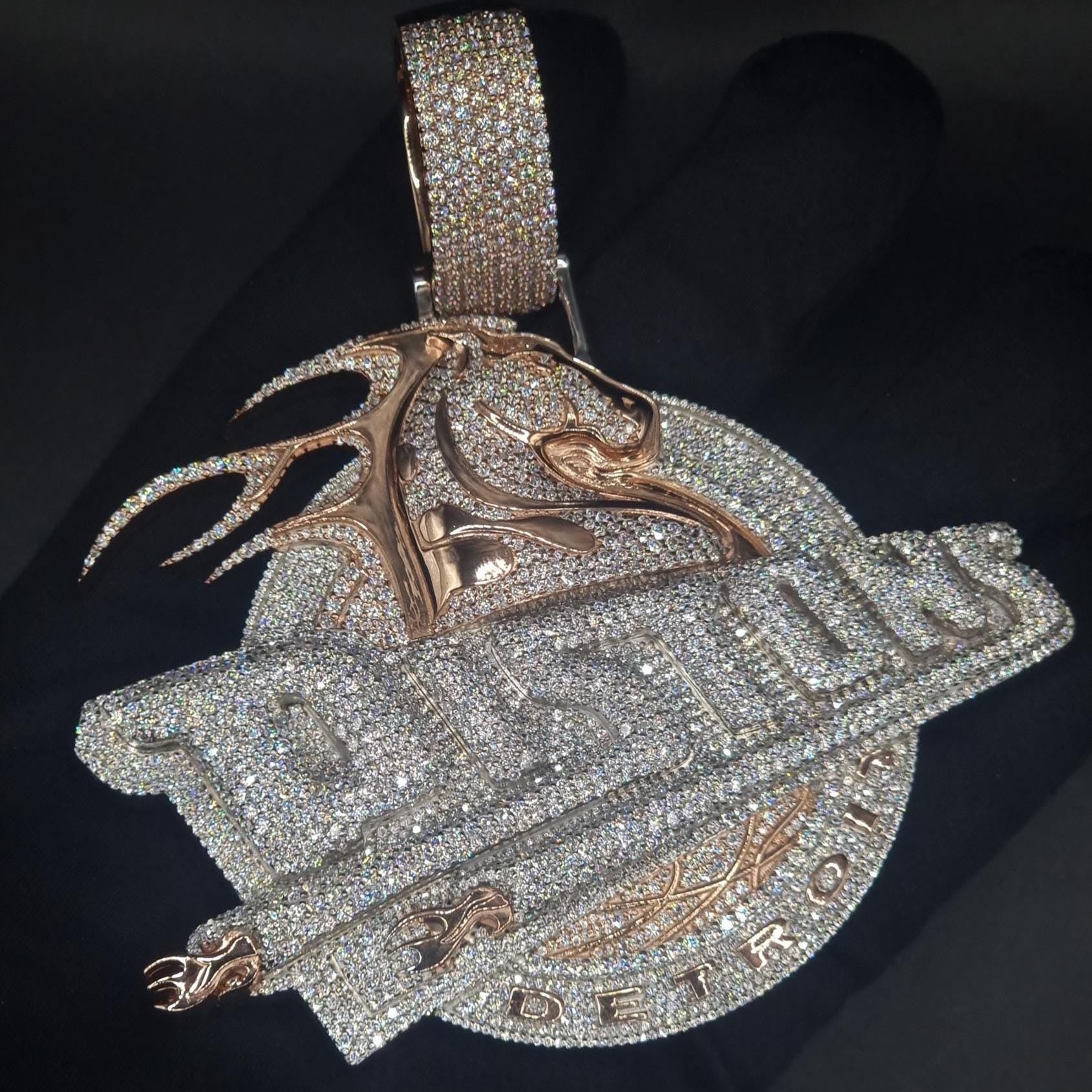 10K Solid Rose Gold and Moissanite Diamond 15.00 CT Horse Detroit Pendant without Chain, Chunky pendant
