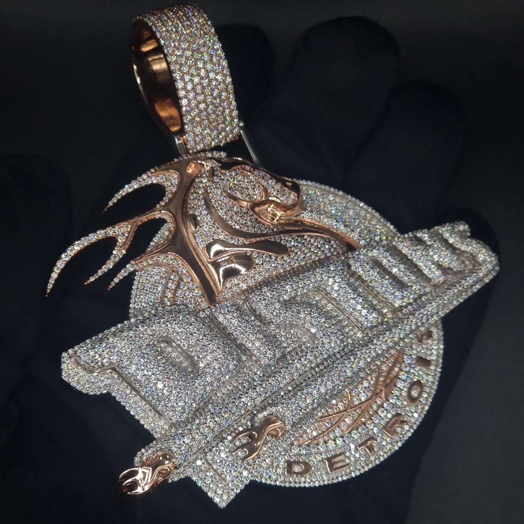 10K Solid Rose Gold and Moissanite Diamond 15.00 CT Horse Detroit Pendant without Chain, Chunky pendant