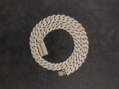 Iced Out 16mm Miami Cuban Chain, VVS1 Quality Round-Cut Moissanite Diamonds, Passes Diamond Tester, Rhodium-Plated 925 Sterling Silver