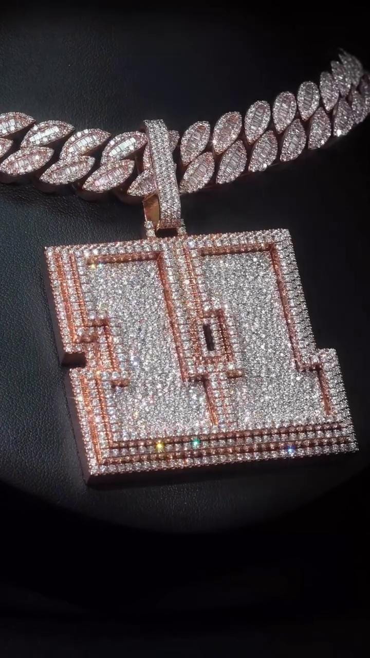 Mosaic Set VVS1 Moissanite Number 11 Pendant, Iced Out Layered Chunky Pendant, Custom Number or Letter, 925 Sterling Silver Necklace