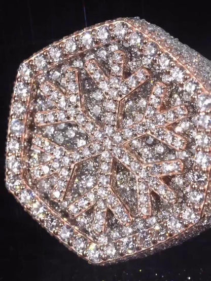 Custom Snowflake Iced-Out Ring – VVS Moissanite Hip Hop Ring in 925 Silver with Rose Gold Rhodium Plating – Men's Statement Bling Jewelry