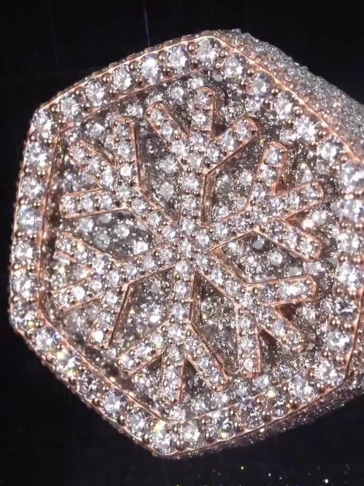 Custom Snowflake Iced-Out Ring – VVS Moissanite Hip Hop Ring in 925 Silver with Rose Gold Rhodium Plating – Men's Statement Bling Jewelry